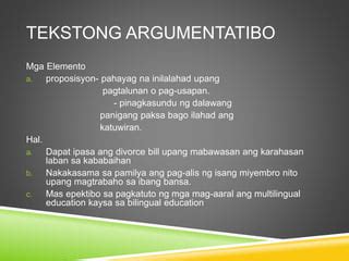 elemento ng tekstong argumentatibo